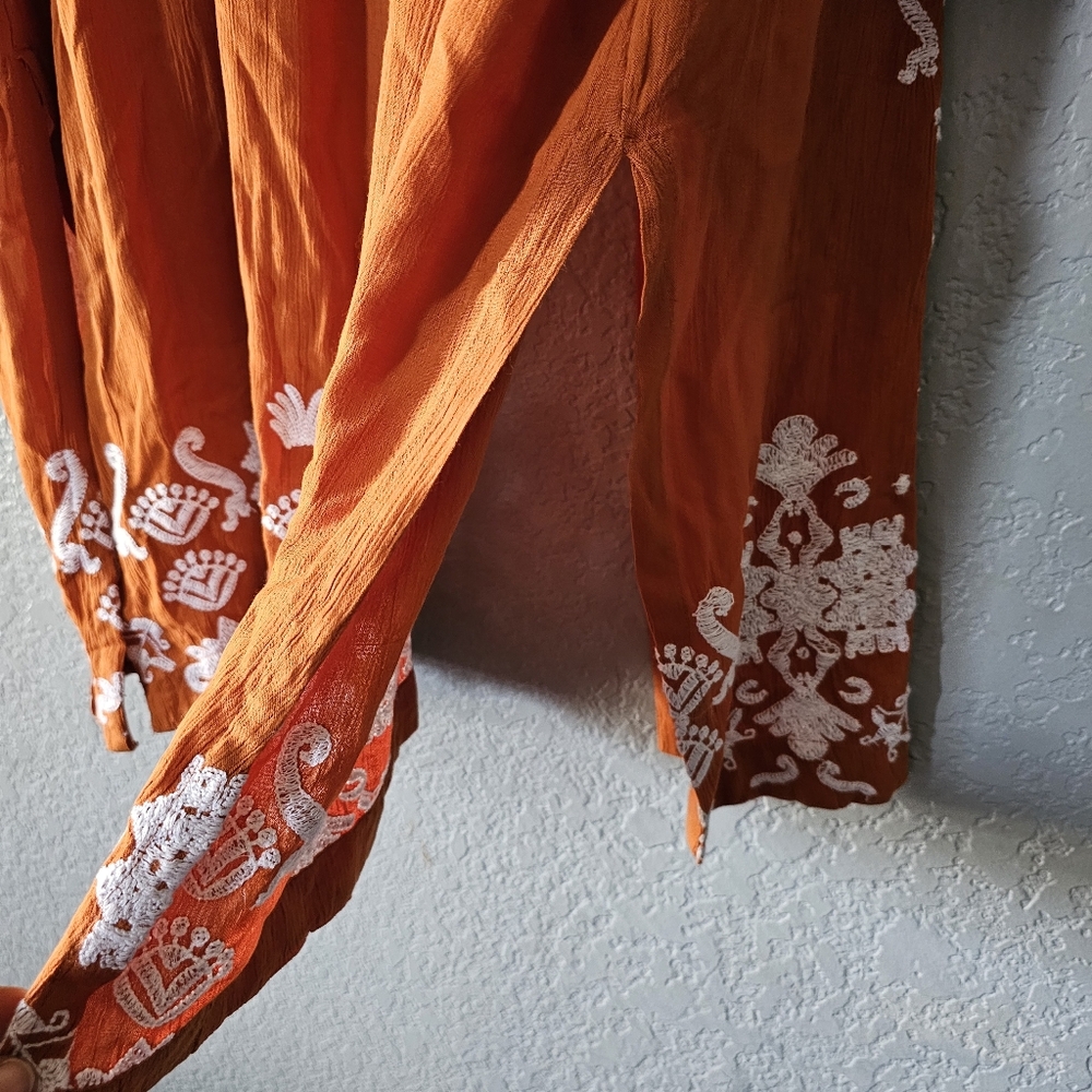 Chico's Burnt Orange Kimono with White Embroidery - Picture 4 of 8